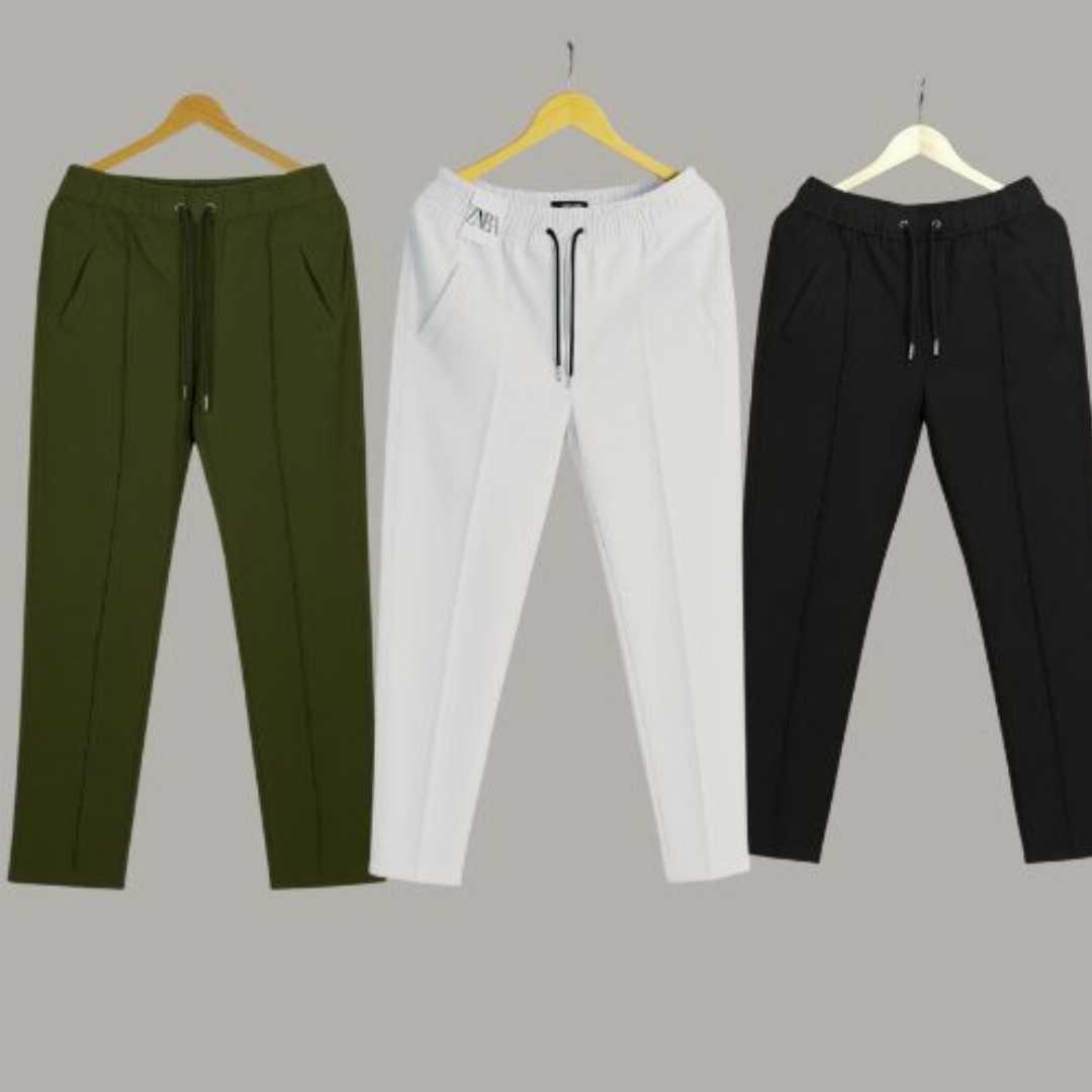 3,Pcs,Formal,Pant,Cutting,Trouser,For,Men,(,Olive,,Black,,White)