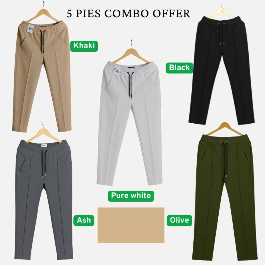 5,Pcs,Formal,Pant,Cutting,Trouser,For,Men,(,Ash,,Olive,,khaki,,Black,,White)