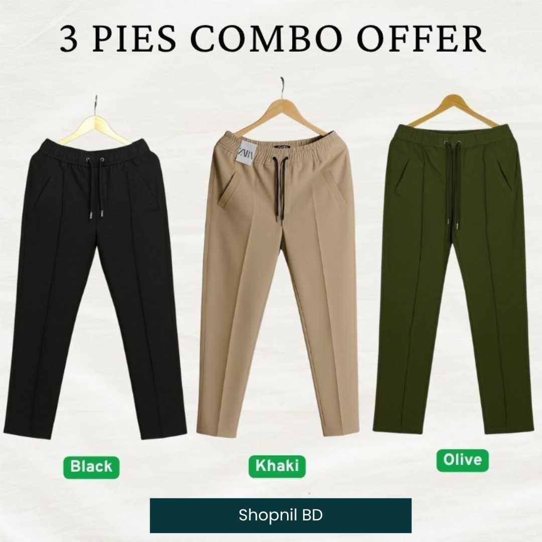 3,Pcs,Formal,Pant,Cutting,Trouser,For,Men,(black,,Khaki,,Olive)
