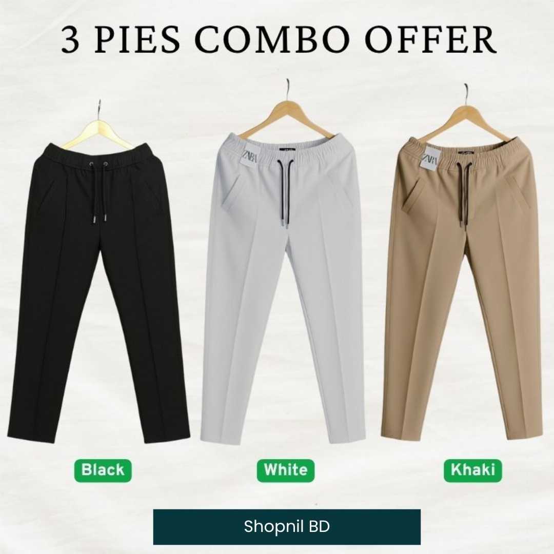 3,Pcs,Formal,Pant,Cutting,Trouser,For,Men,(,khaki,,Black,,White)