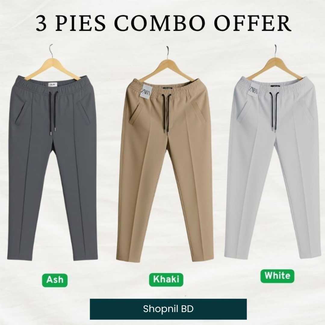 3,Pcs,Formal,Pant,Cutting,Trouser,For,Men,(White,,Ash,,Khaki)